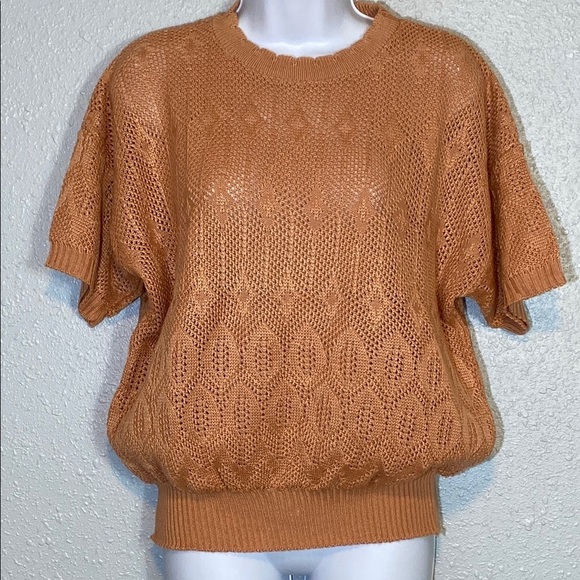 VNTG Kenneth Too! Tan/Orange Crew Neck Knit Sweater with Short Sleeves - Picture 1 of 6